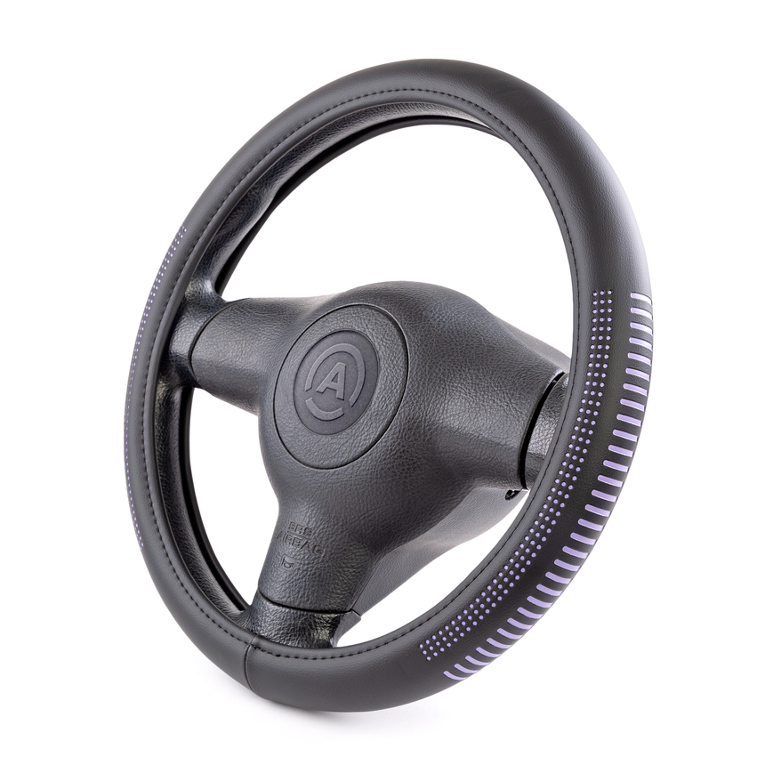 Оплётка руля AUTOPROFI из экокожи AP-1910 BK/VIOLET (M)