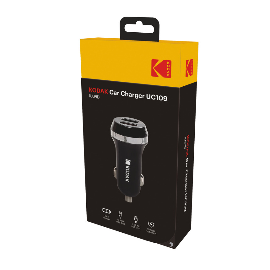 Автомобильное зарядное устройство KODAK для телефона/планшета, USBх2, Quick Charge 3.0. UC109