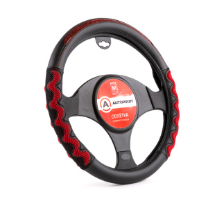 Оплётка руля AUTOPROFI из экокожи AP-1968 BK/RD (M)