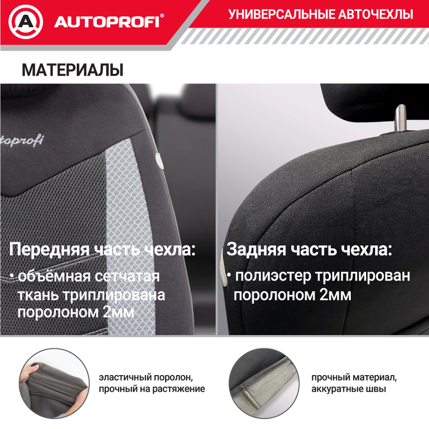 Комплект чехлов на сиденья AEROBOOST, материал объёмная сетчатая ткань AER-1102 BK/GY