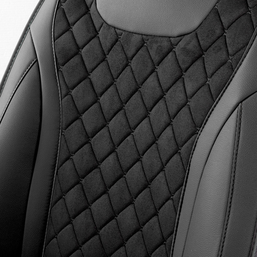 Каркасные 3D накидки на передние сиденья "Car Performance", 2 шт., экокожа/алькантара CUS-3044 BK/BK