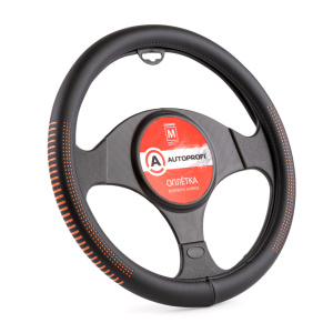 Оплётка руля AUTOPROFI из экокожи AP-1910 BK/ORANGE (M)